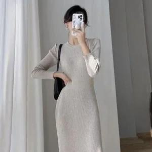 [하프클럽/]롱니트원피스 밑단프릴 머메이드롱핏 드레스 레이디스 스커트