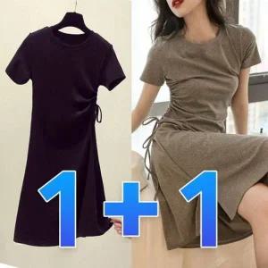 [하프클럽/]원플러스원머스트해브 숏티 크롭 롱드레스 프릴 매듭 단색 러블