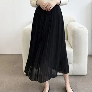 [하프클럽/]밴딩 여성 플리츠 스커트 여자 쉬폰 롱 스커트 치마 롱치마 여성