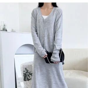 [하프클럽/]슬림 여성 니트 가디건 스커트 세트 골지 롱 스커트 니트치마세