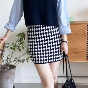 [하프클럽/]러블리 여자 니트 스커트 패턴 미니스커트 밴딩 치마 여성치마