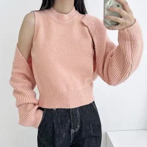 [하프클럽/]투톤 여성 조끼 볼레로 세트 니트 조끼 볼레로 가디건 여자티셔