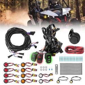 혼이 장착된 블로골 사전 배선 UTV ATV 턴 시그널 키트 3개의 로커 스위치 해저드 라이트 플러그 앤 플레이 블링크 폴라리스 레인저 RZR SXS 캔암 CFMOTO와 호환되는 유니버설 스트리트 리걸