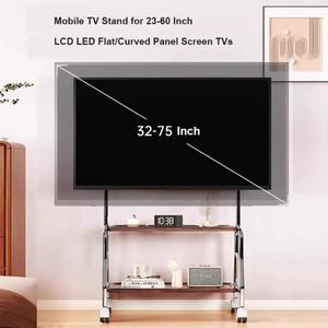 롤링 플로어 모바일 TV 스탠드, 32-75 인치 LCD LED 평면 및 곡선 패널 스크린 카트, 최대 110Lbs, VESA 6
