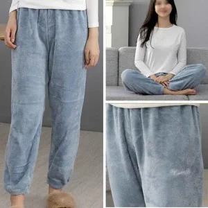 ( )블루 여성용 극세사 겨울 잠옷 수면바지 극세사 여자 홈웨어 래빗 플리스 캐릭터 바지 겨울 장옷