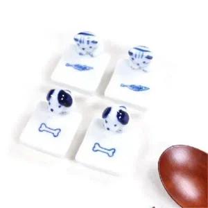 [마이모노샵] 고양이 강아지 도자기 수저 젓가락 받침 2p 세트 3개