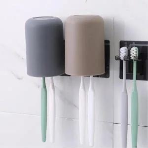 [마이모노샵] 벽부착 접착식 위생적인 칫솔꽂이 양치컵 세트 3개