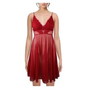 [갤러리아] [비비안]우아하고 고급스러운 수입자수 꾸띄르  스팽글 쉬폰 여성슬립  FS977A RED