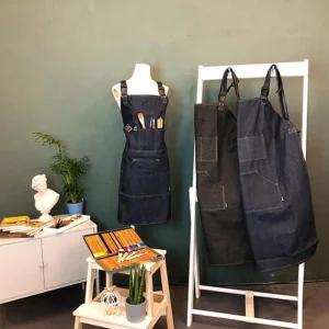 키스톤 다용도 앞치마 흑청 L/미술/어린이집/교사/작업/미술용/공방/작업복/주머니/심플/에이프런/디자인