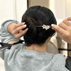 [아우트]화이트꽃 나무 헤어코사지 한복비녀