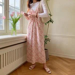 /옷자락 여자 브이넥 셔링 뷔스티에 롱원피스