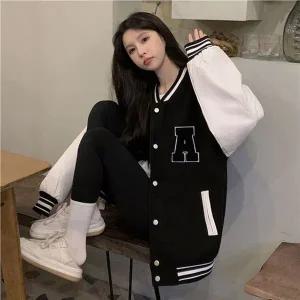 [하프클럽/]여성 야구점퍼 알파벳 자수 가볍운 오버핏 외투
