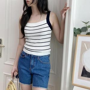 여성 슬림핏 단가라 레이온 어깨끈 골지 나시티