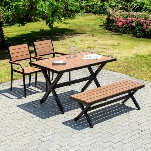 야드니 1300X800 수지목 벤치 1개 의자 2개 야외 4인 세트 카페 커피숍 정원 공원