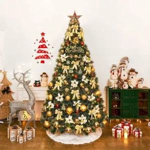 300cm 카니발골드 뉴리얼 솔잎 눈꽃 트리 풀세트 전구 크리스마스트리풀세트