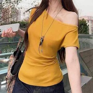 슬림핏 여름티셔츠 여름 시크 원숄더 오프숄더 반팔티