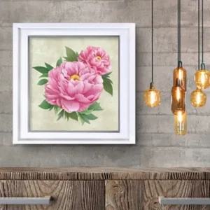 모란 그림 목단액자 핑크 정사각 흰색액자10 목단 목단그림 부자되는그림 풍수인테리어 풍수그림