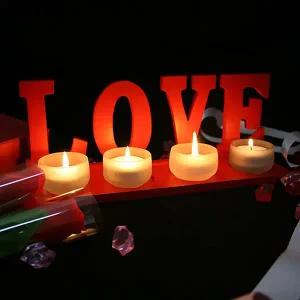 러브 메시지 우드 티라이트 받침대 캔들 홀더 티라이트 세트 4구