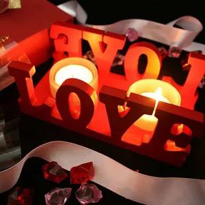 러브 메시지 우드 티라이트 받침대 캔들 홀더 티라이트 세트 2구