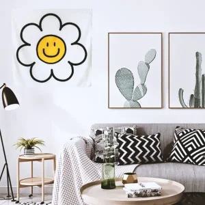 스마일 플라워 천 패브릭 포스터 벽 가리개 DD 11830