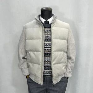 [바쏘옴므]자켓 구스다운 니트배색 스웨이드 점퍼 베이지 Z4UA11-2