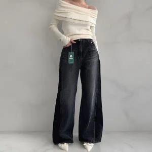 [하프클럽/]여성 컷아웃 콘트라스트 나팔 후레아 청바지