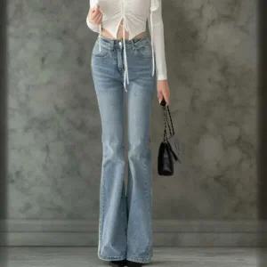 여성 나팔 워싱 미니멀리즘 하이웨스트 진