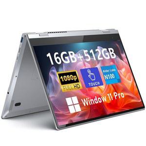 FUNYET 터치스크린 노트북 컴퓨터, 14인치 2인치 1인치 게이밍 노트북, 12세대 N100 프로세서(최대 3.4GHz), 16GB RAM 512GB SSD, 1920 x 1080, 백라이트 키보드, Win 11 Pro, Wi-Fi 6, BT5.2