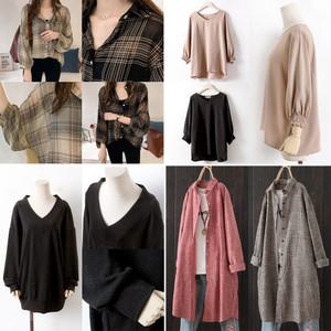 가을 여성 빅사이즈 소매 벌룬 셔링 블라우스 단가라 롤업 카라 체크 롱 셔츠 66~120 size 여자 모음 88 99 100 110