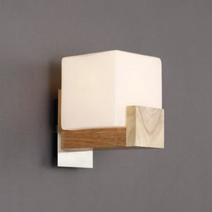 큐브 1등 벽등 유백 우드 인테리어 조명 나무 유리