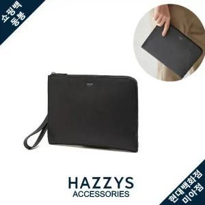 헤지스핸드백 [HJHO0F625BK] [HAZZYS ACC] [N.HILL] 블랙 소가죽 화이트로고 심플 클러치백 HJHO0F625