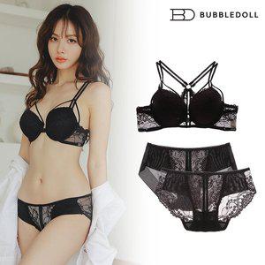 [글램공감]에바 블랙 앞후크 와이어 브라1+팬티2 여성 속옷세트