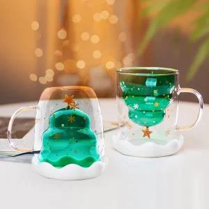 [레토] 이중 내열 유리컵 크리스마스 트리 물컵 유리잔
