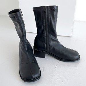 [비비오][270까지제작] 발편한 쿠션 여성 빅사이즈 통굽 키높이 가죽 삭스 스판부츠