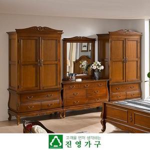 [진영가구] 바리안 엔틱 원목 입본장[2통]+드레스+거울세트