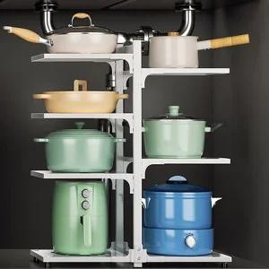 높이조절 후라이팬 냄비 정리대 싱크대 하부장 정리대 선반 씽크대 정리 수납 거치대 주방선반 