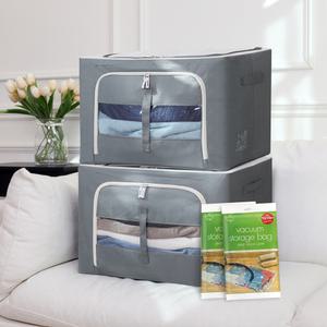 패브릭 와이어 리빙박스 정리 수납함 66L*2P+진공 압축팩 대형2P