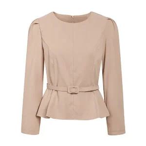 [JJ지고트](대전신세계)플레어 벨트 라인 블라우스 GPAN0BL131