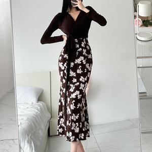 로벨크 머메이드핏 긴원피스 슬림 여성 꽃 여성복