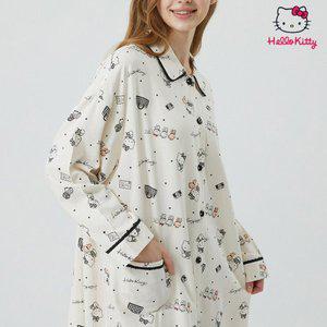 [헬로키티]산리오 정품 헬로키티 레이스카라 홈웨어 긴소매 원피스 부드러운 면 잠옷 HK-4305