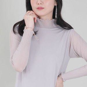 [NS홈쇼핑]애비뉴투지 엄마옷 망사 시스루 플리츠 하이넥 봄 가을 긴팔 블라우스 B10404..