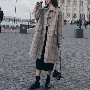 [하프클럽/찜]체크 가오리 오버핏 모직 코트