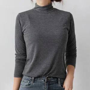 크림소프트 기모 반폴라 겨울 여자  여성 목티  목폴라 스판 긴팔 티셔츠