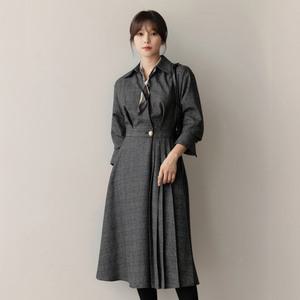 [시크라인] (~XXL까지) 웨이그 밴딩 플리츠 체크 원피스 겨울 코디 오피스룩 하객룩 연말룩 모임룩 파티룩 빅사이즈