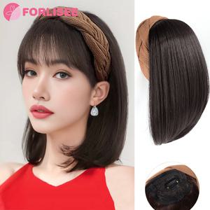 GEEKI 여자 부분 가발 붙임머리 헤어피스 여신 아이돌 연예인 머리 피시본 브레이드 헤어밴드 합성 앞머리