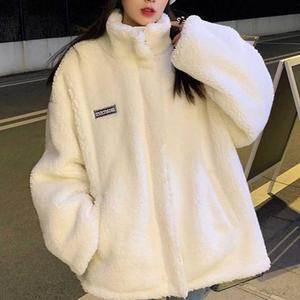 [HYIJDB46_4B]하이넥 뽀글이 점퍼 패치로고 오버핏 아우터