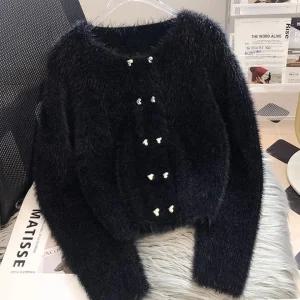 (예쎄) 더블하트 앙고라 크롭 니트 가디건(S4WCD059A)