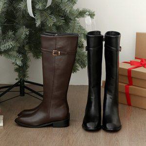 [비비오]발편한 통넓은 롱부츠 여성 빅사이즈 버클 통굽롱부츠