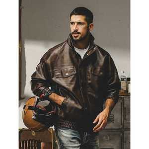 루즈핏 가죽자켓 봄 가을 가죽점퍼 바이크 아메리칸 브라운