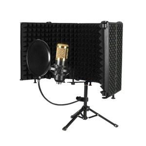 팟캐스트, 스튜디오 및 대부분의 콘덴서 마이크 녹음 장비를 위한 아이솔레이션 쉴드, 팝 필터 삼각대 스탠드가 있는 5 패널 사운드 보컬 필터링을 흡수제